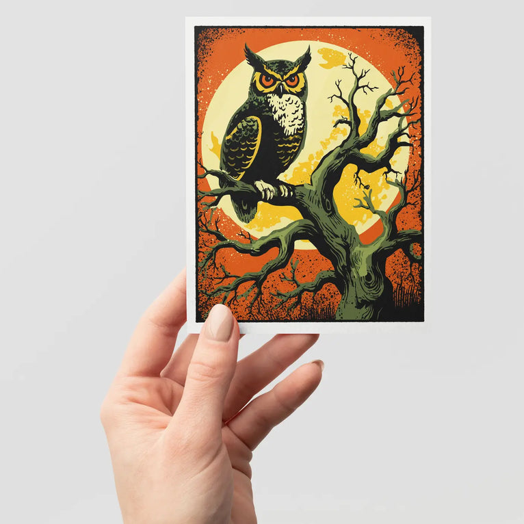 Owl & Full Moon Halloween Note Card