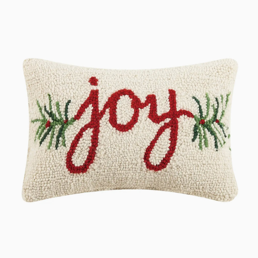 Petite Christmas Hooked Rug Pillow JOY