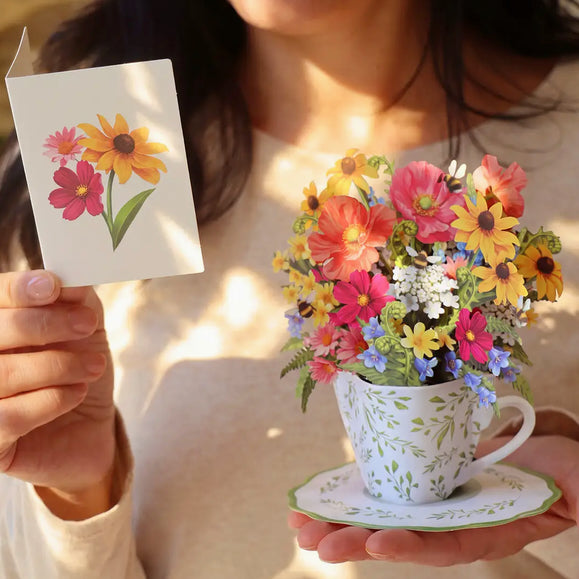 Mini Wildflower Teacup Pop Up Greeting Card