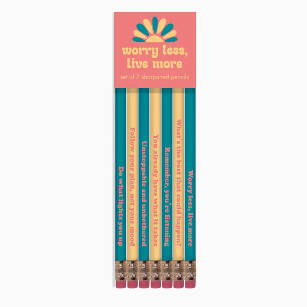 Set of Seven #2 Pencils "Worry Less Live More"