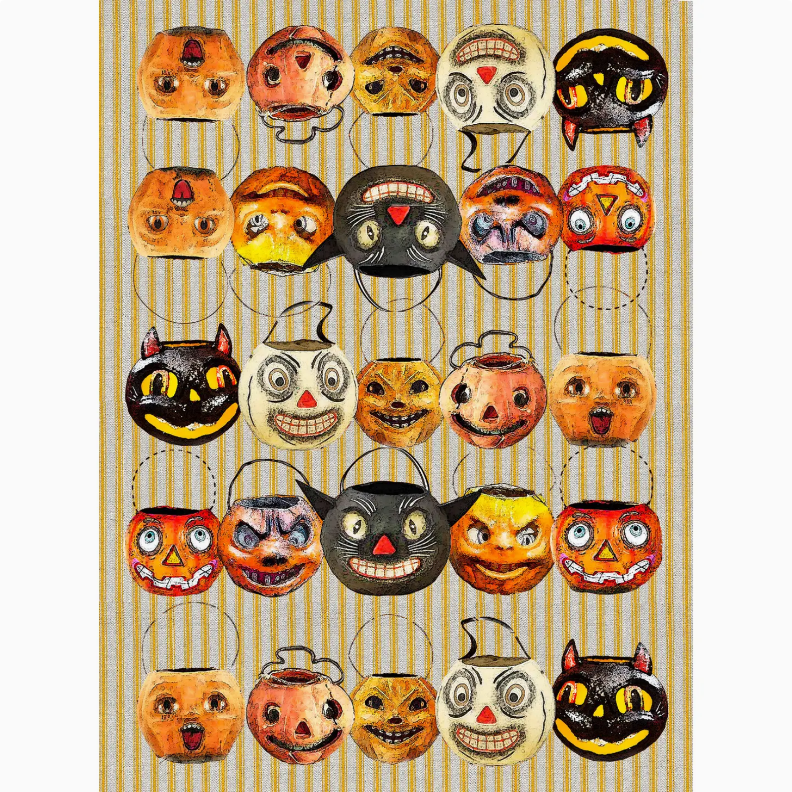 Vintage-Style Halloween Trick or Treat Pails Flour Sack Towel