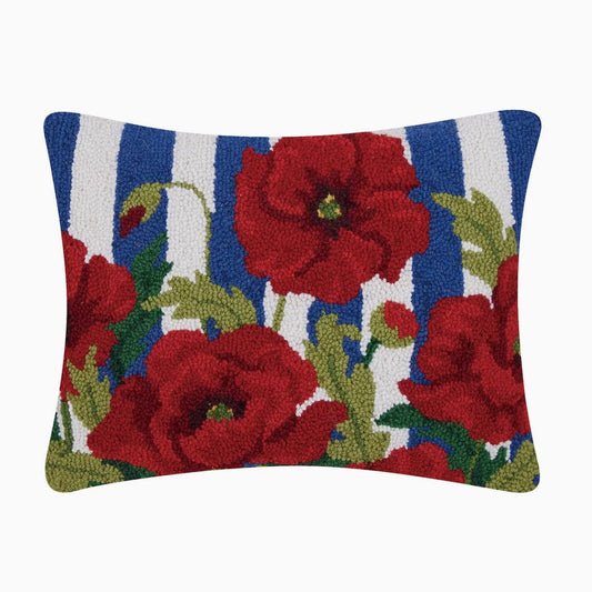 Americana Poppies Hooked Rug Pillow - Marmalade Mercantile