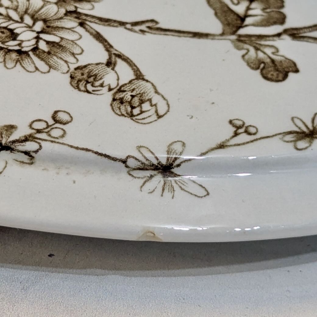 Antique Brown Transferware Covered Serving Dish Chrysanthemums Pattern - Marmalade Mercantile