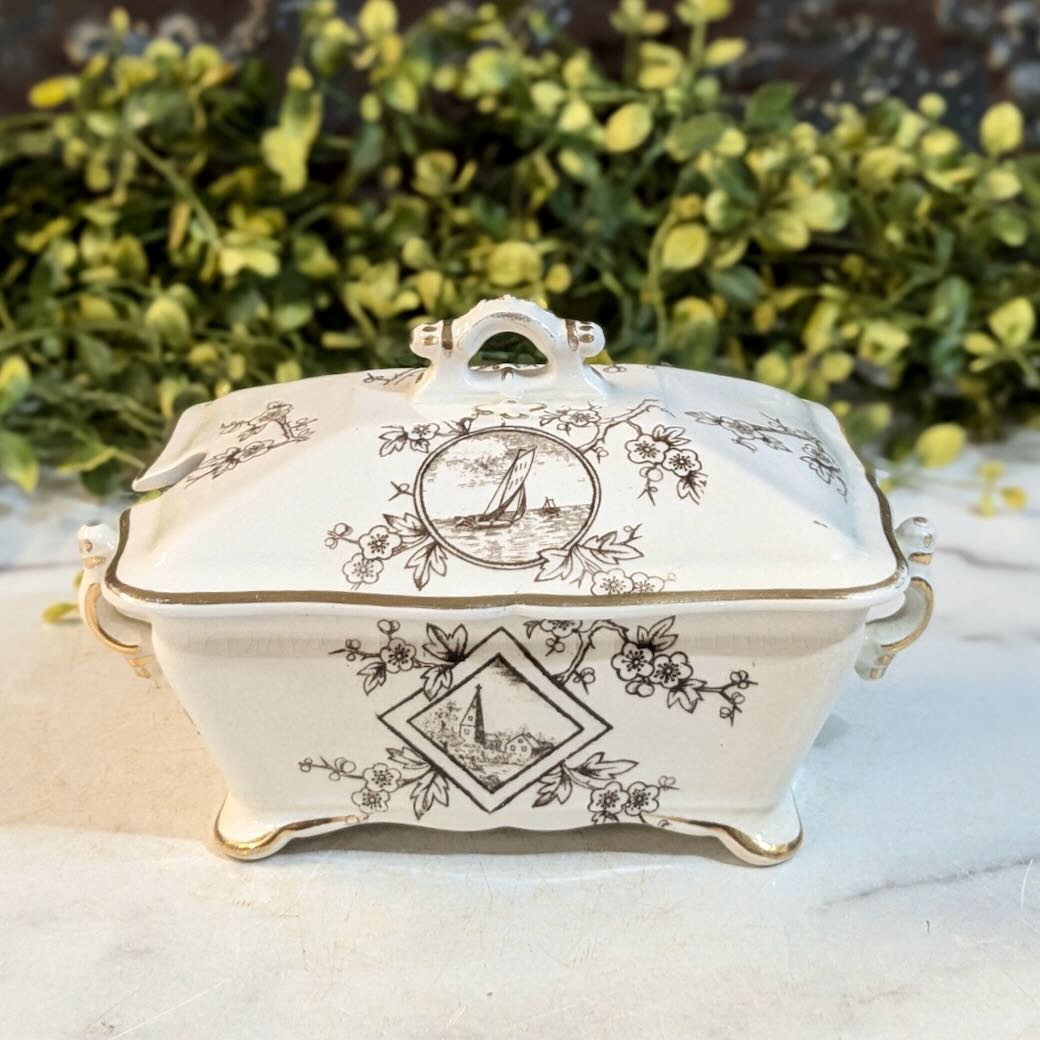 Antique Brown Transferware Sauce Tureen - Marmalade Mercantile