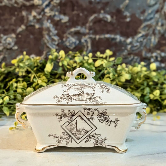 Antique Brown Transferware Sauce Tureen - Marmalade Mercantile