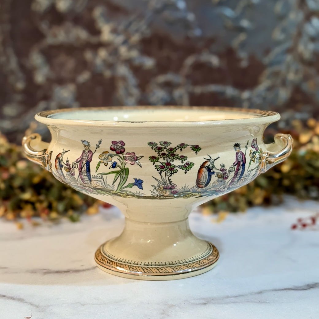 Antique English Chinoisserie Transferware Footed Compote - Marmalade Mercantile