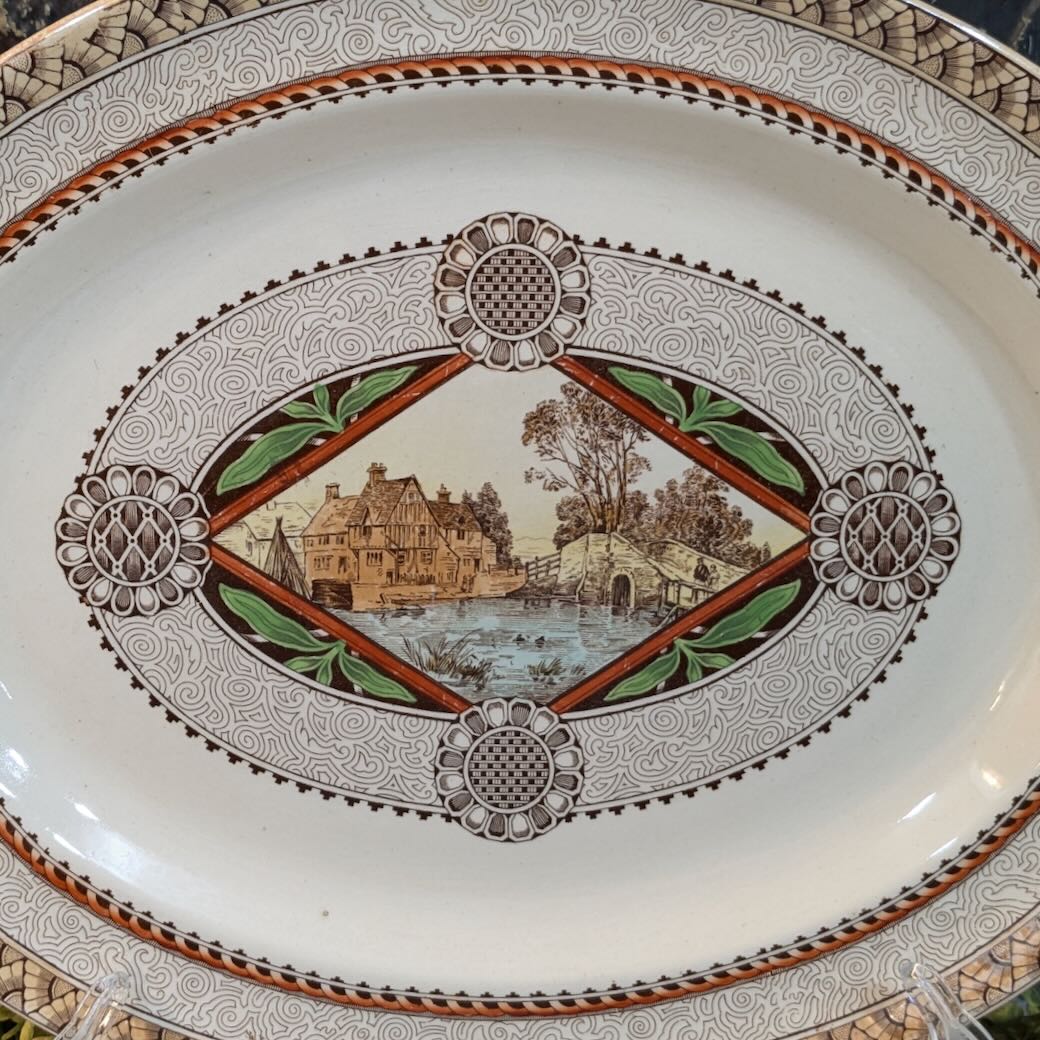 Antique English Polychrome Transferware Platter Brownfield & Sons “Wisconsin” Pattern - Marmalade Mercantile