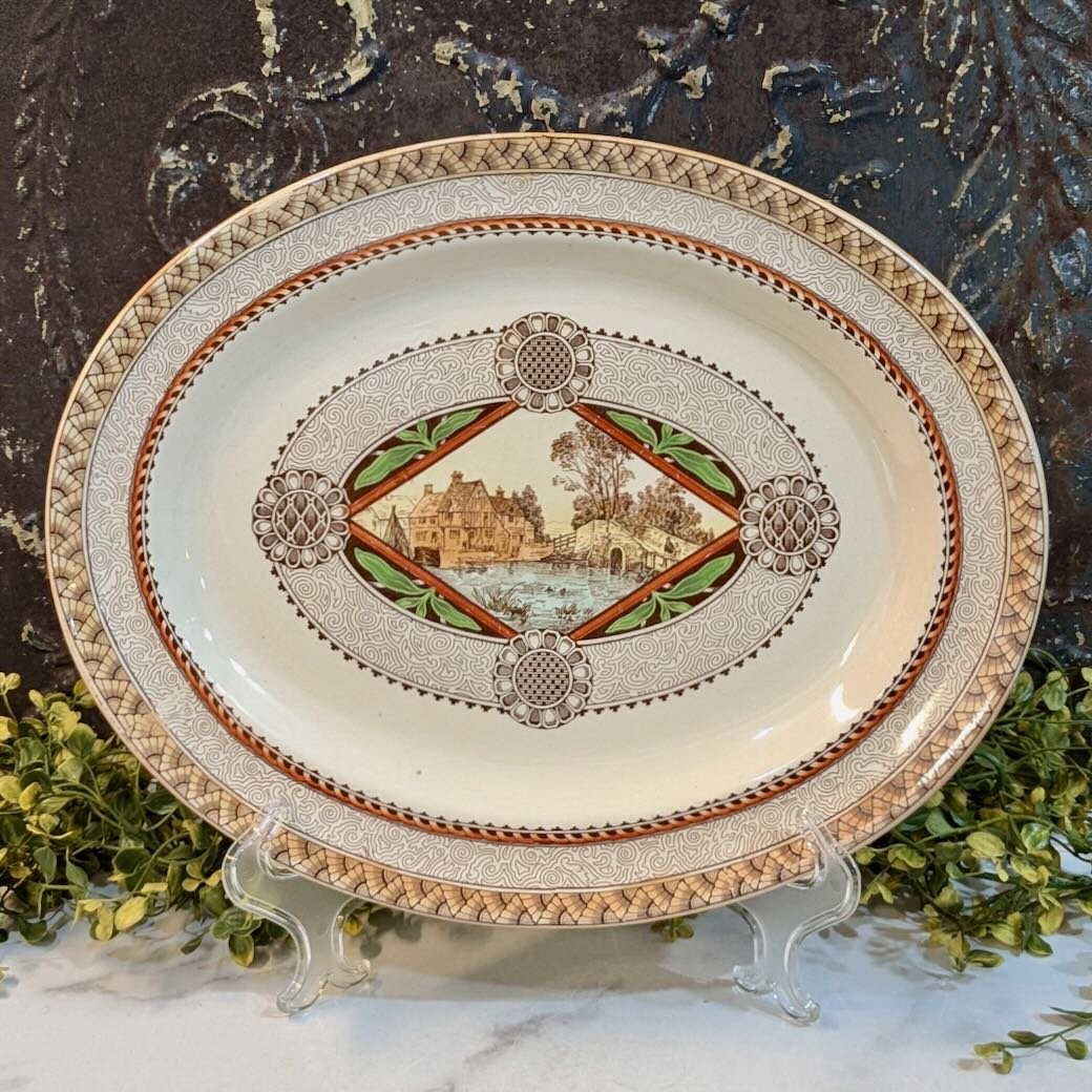 Antique English Polychrome Transferware Platter Brownfield & Sons “Wisconsin” Pattern - Marmalade Mercantile