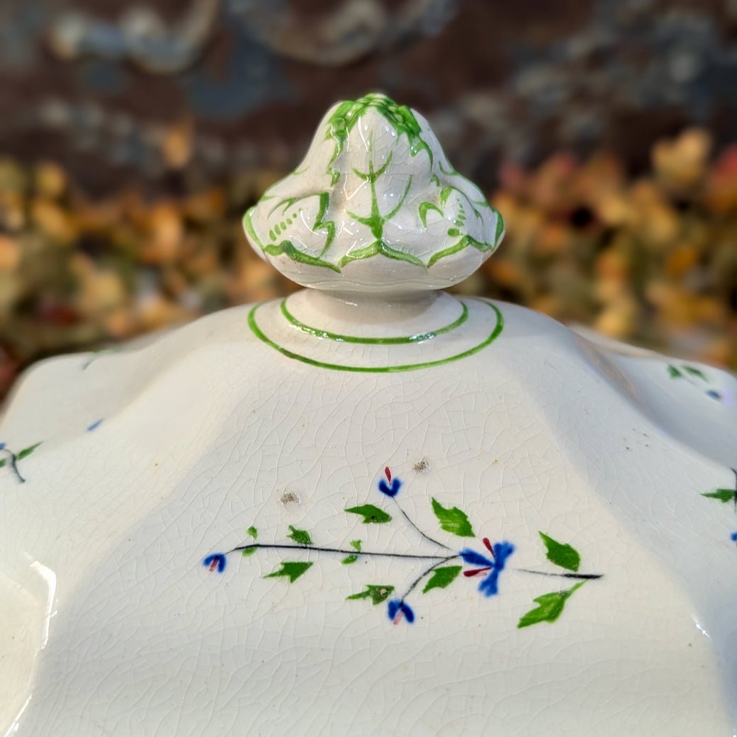 Antique English Staffordshire Sauce Tureen w Periwinkle Pattern - Marmalade Mercantile
