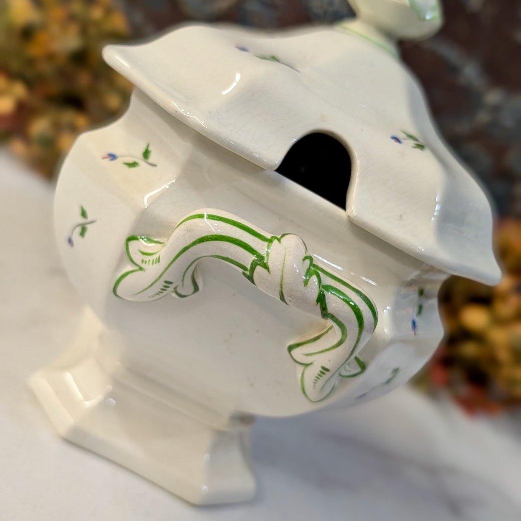 Antique English Staffordshire Sauce Tureen w Periwinkle Pattern - Marmalade Mercantile