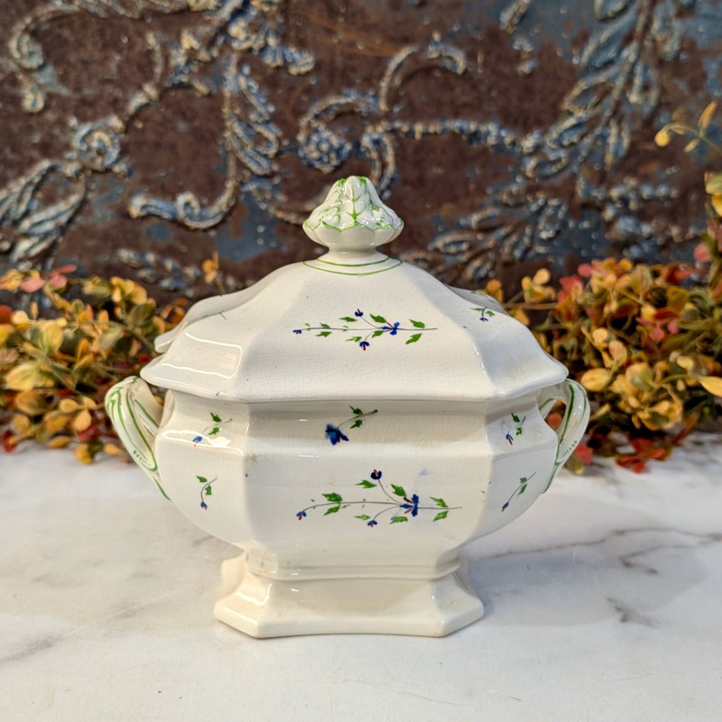 Antique English Staffordshire Sauce Tureen w Periwinkle Pattern - Marmalade Mercantile