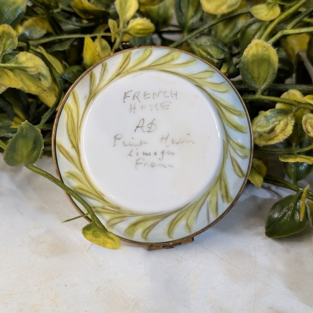 Antique Limoges Hand - Painted Porcelain Hinged Trinket Box w Dragonfly - Marmalade Mercantile