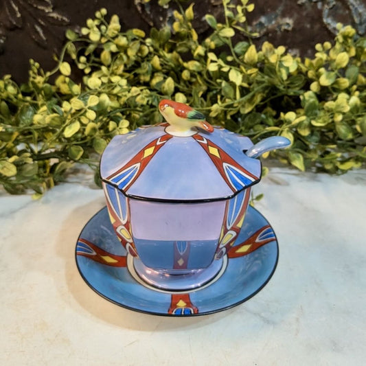 Antique Noritake Lusterware Condiment Dish with Lid, Spoon & Under Plate - Marmalade Mercantile