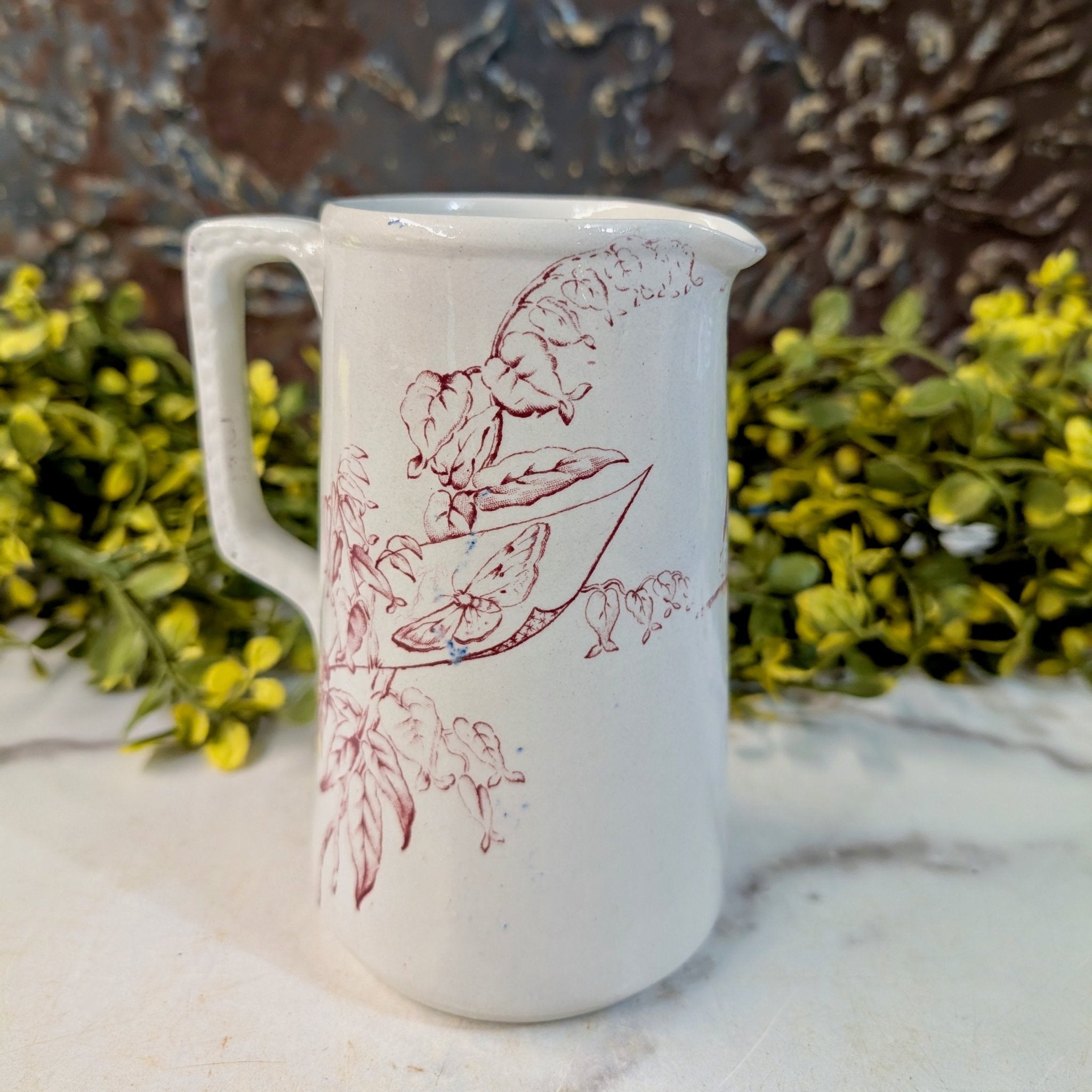 Antique Red Transferware Milk Jug - Marmalade Mercantile
