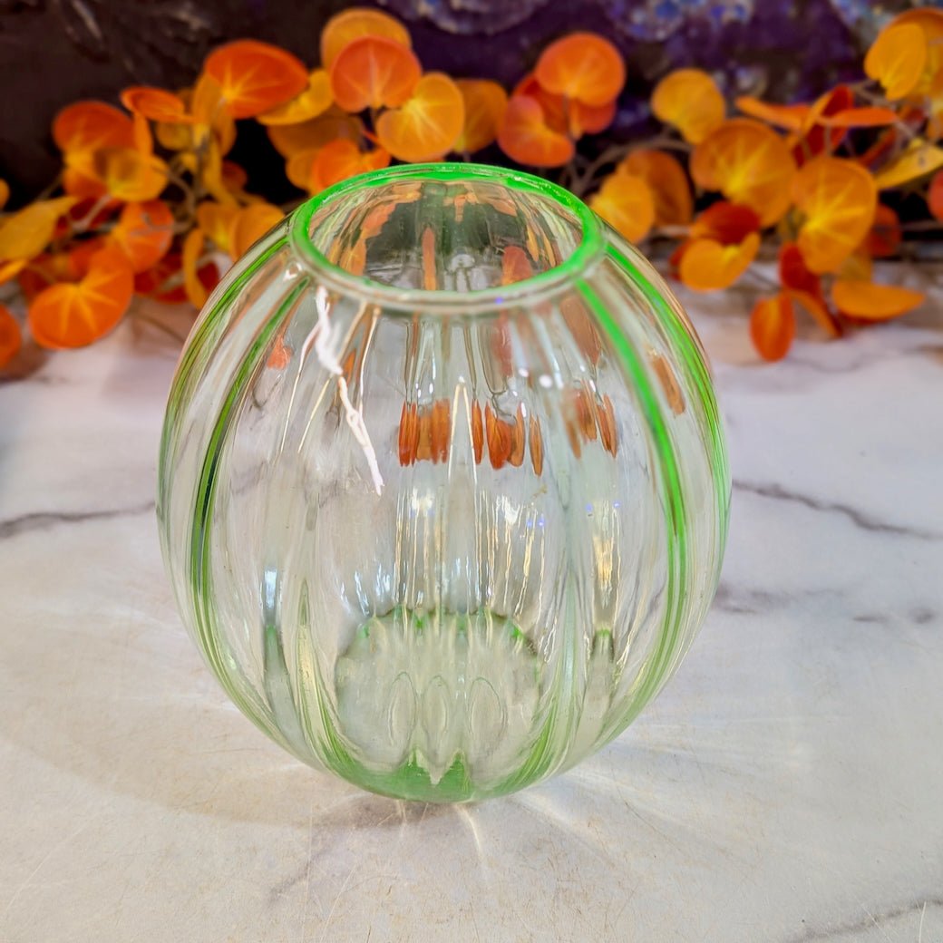Art Deco 1930s Uranium Ball Vase J. Stolle Niemen Uranium Glass - Marmalade Mercantile