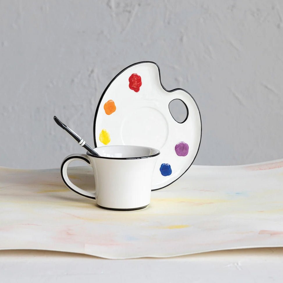 Artist's Palette Cup & Saucer with Stirrer - Marmalade Mercantile