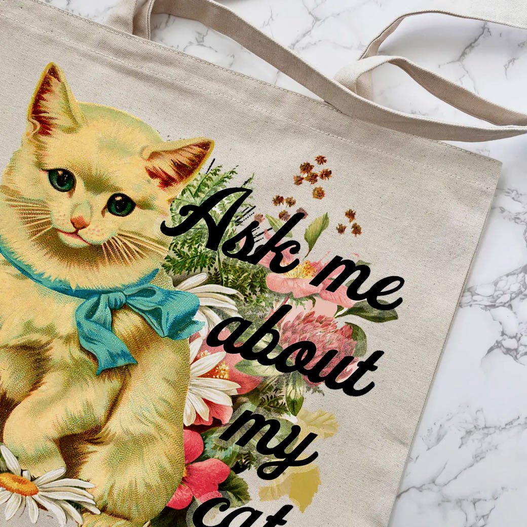 Ask Me About my Cat Canvas Tote Bag - Marmalade Mercantile