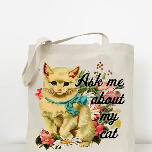 Ask Me About my Cat Canvas Tote Bag - Marmalade Mercantile