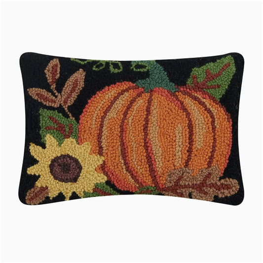 Autumn Pumpkin with Sunflower Petite Hooked Rug Pillow - Marmalade Mercantile