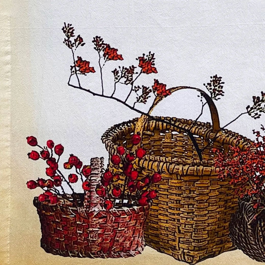 Autumnal Baskets w Bittersweet & Rose Hips Flour Sack Tea Towel - Marmalade Mercantile