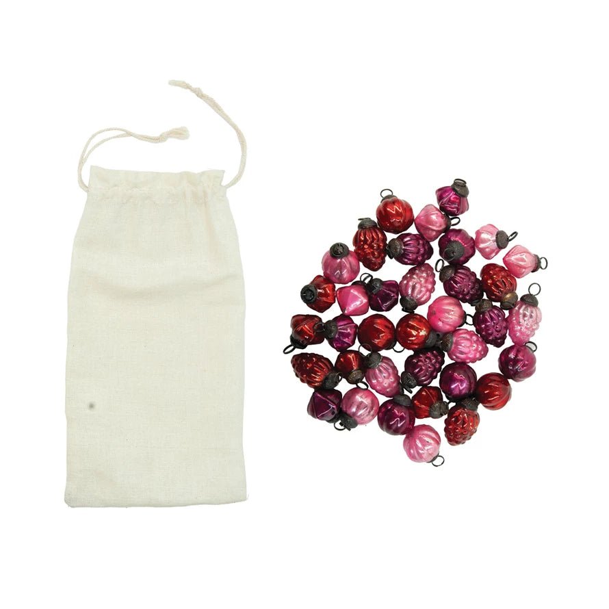 Bagged Set of 36 Mini 1" Embossed Christmas Ornaments Red, Wine & Pink - Marmalade Mercantile