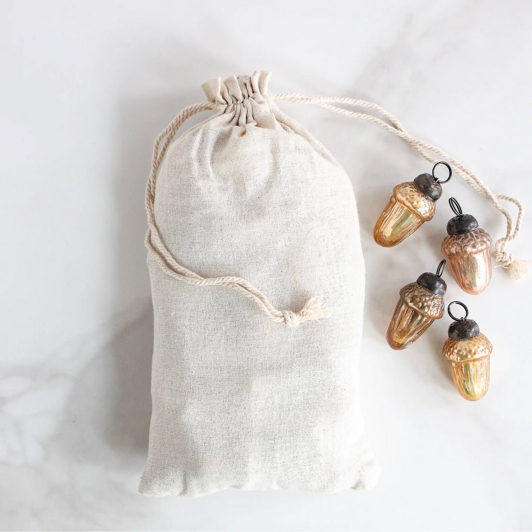 Bagged Set of Thirty Six Little Glass Acorn Ornaments - Marmalade Mercantile