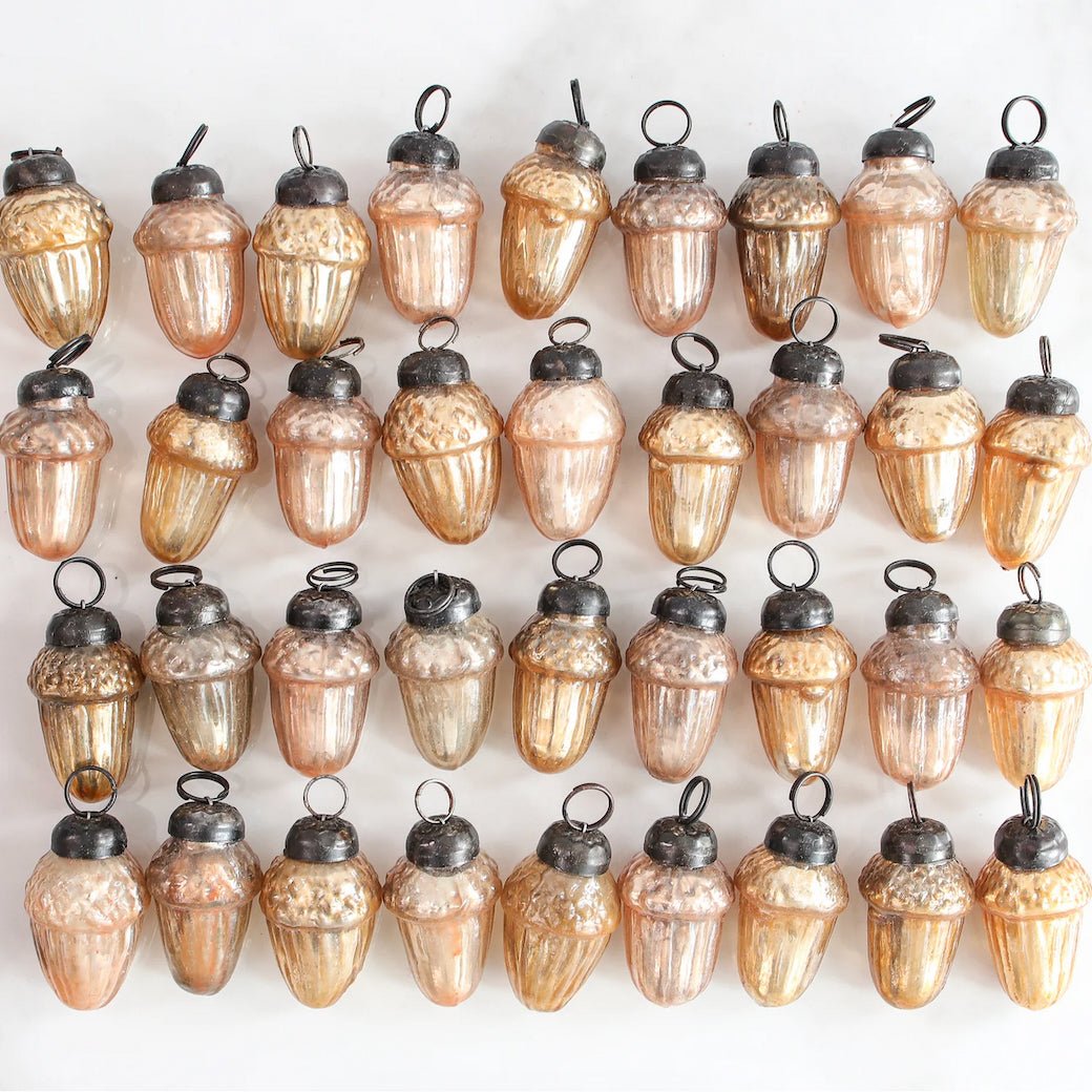 Bagged Set of Thirty Six Little Glass Acorn Ornaments - Marmalade Mercantile