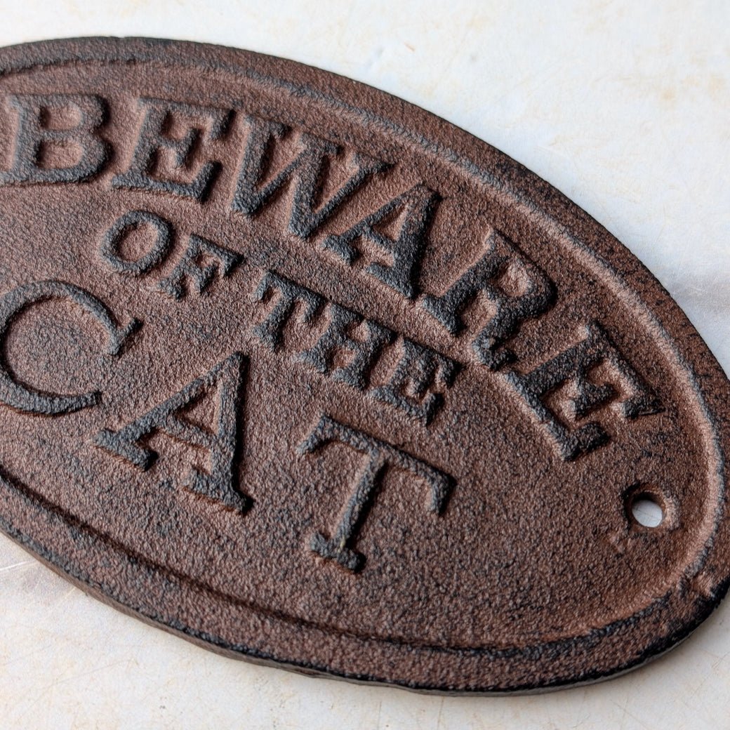 Beware of the Cat Oval Vintage - Style Cast Iron Plaque - Marmalade Mercantile