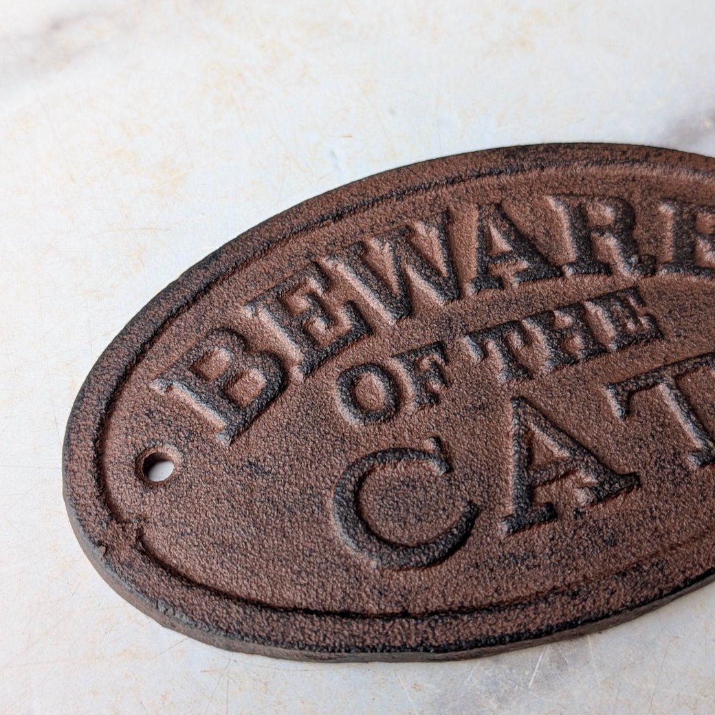 Beware of the Cat Oval Vintage - Style Cast Iron Plaque - Marmalade Mercantile