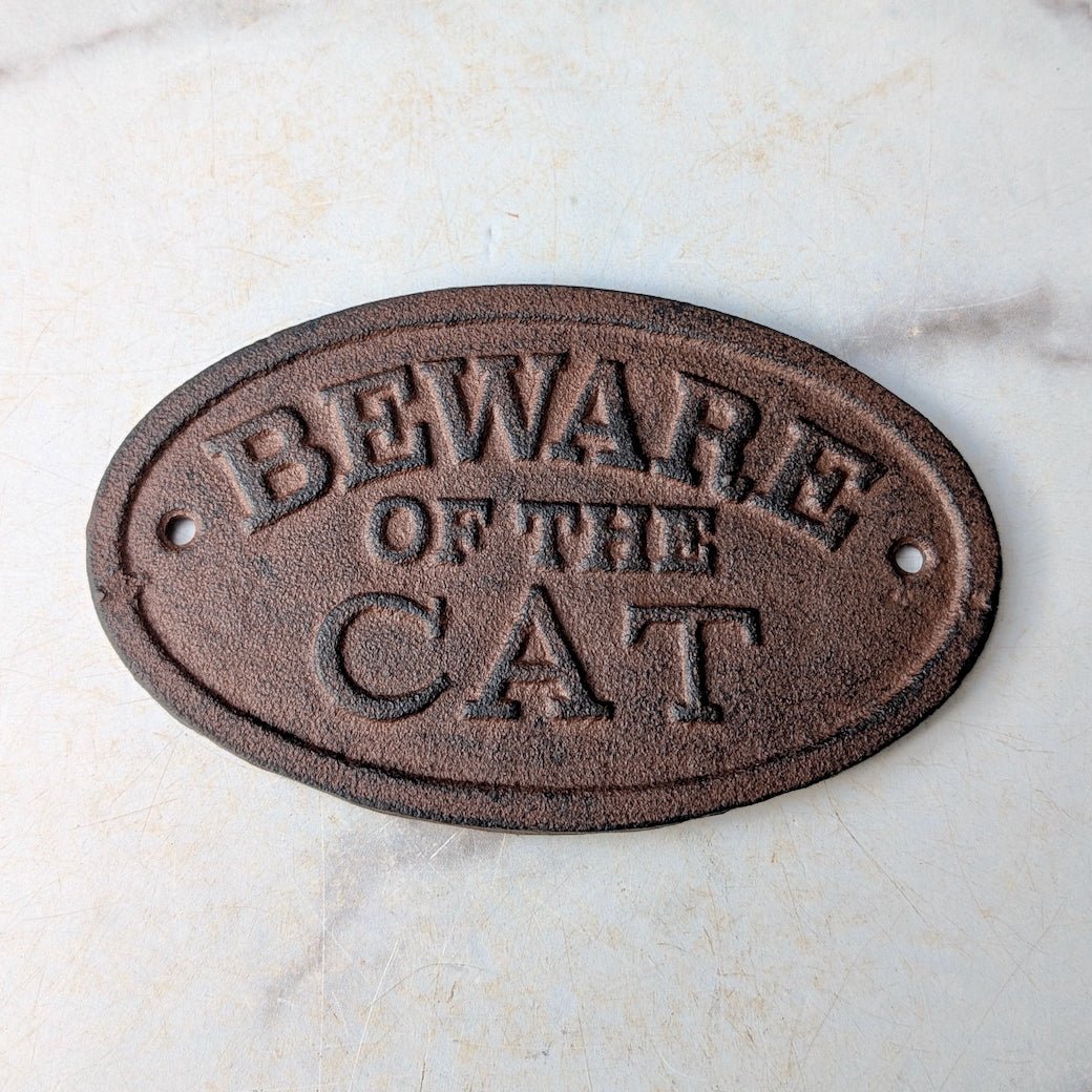 Beware of the Cat Oval Vintage - Style Cast Iron Plaque - Marmalade Mercantile