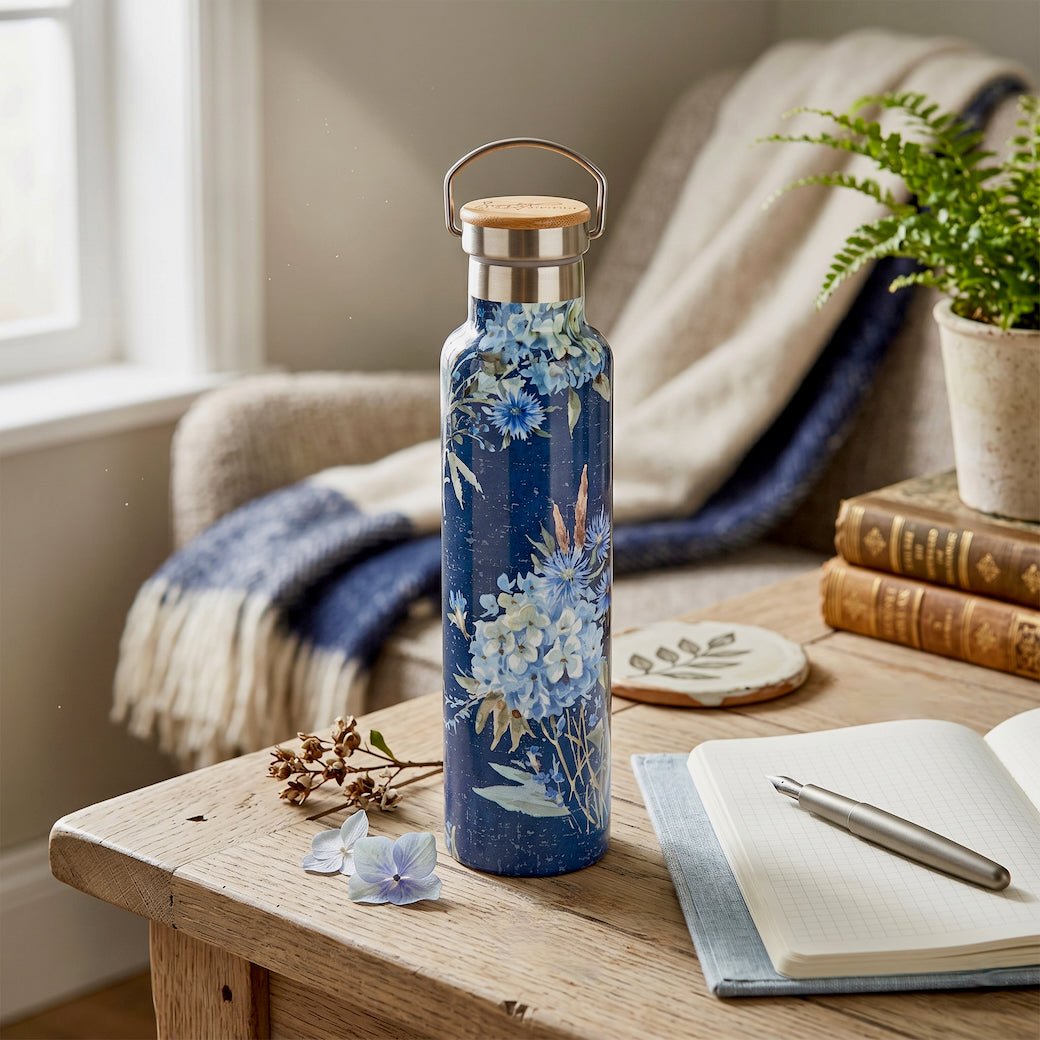 Blue Floral Insulated Stainless Steel Water Bottle 25oz - Marmalade Mercantile