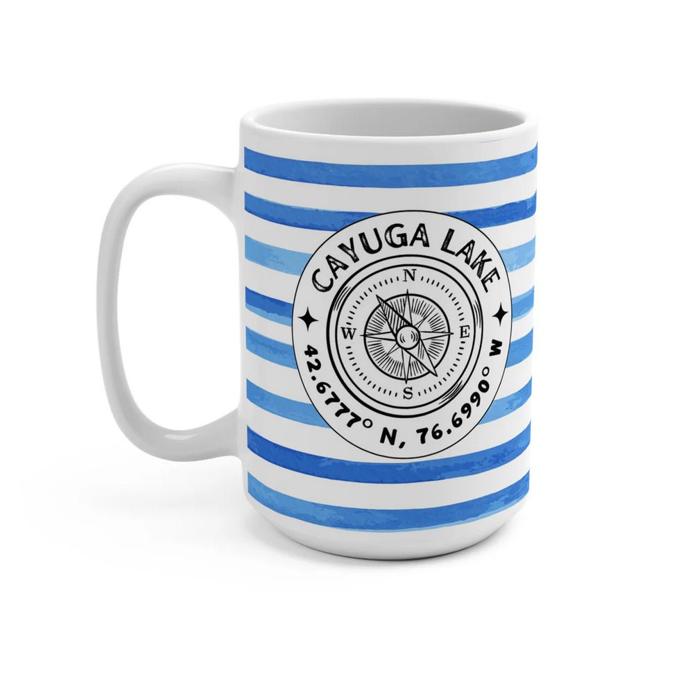 Blue Striped Cayuga Lake Ithaca Mug 15 oz - Marmalade Mercantile