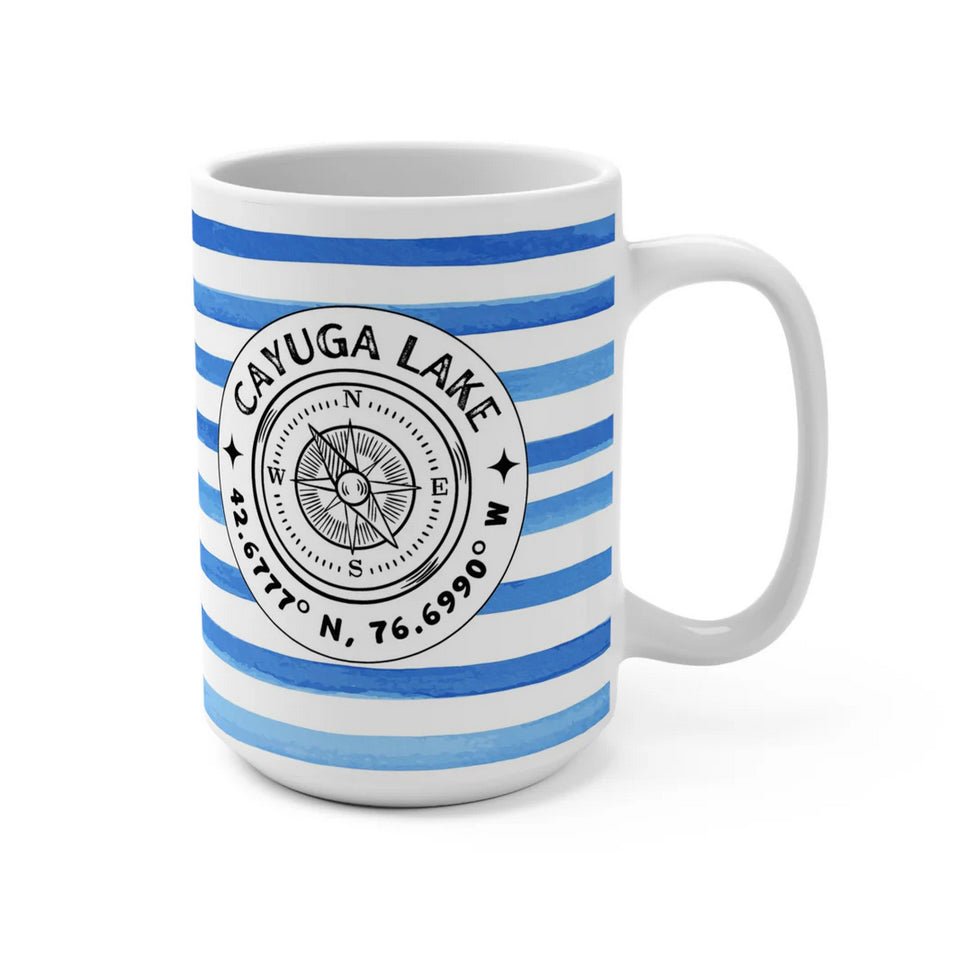 Blue Striped Cayuga Lake Ithaca Mug 15 oz - Marmalade Mercantile