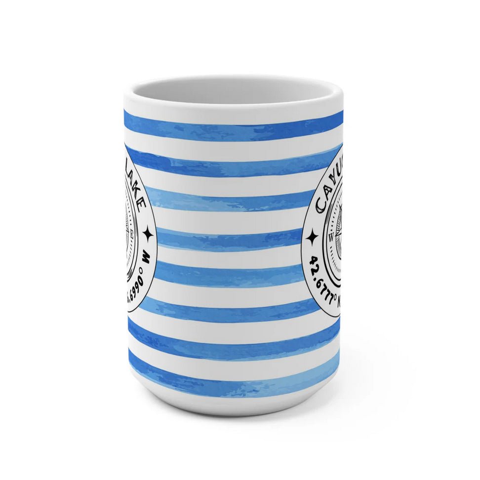 Blue Striped Cayuga Lake Ithaca Mug 15 oz - Marmalade Mercantile