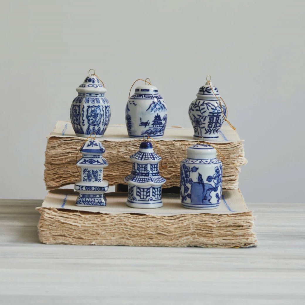 Blue & White Stoneware Ginger Jar Ornaments CHOICE of Six Styles - Marmalade Mercantile