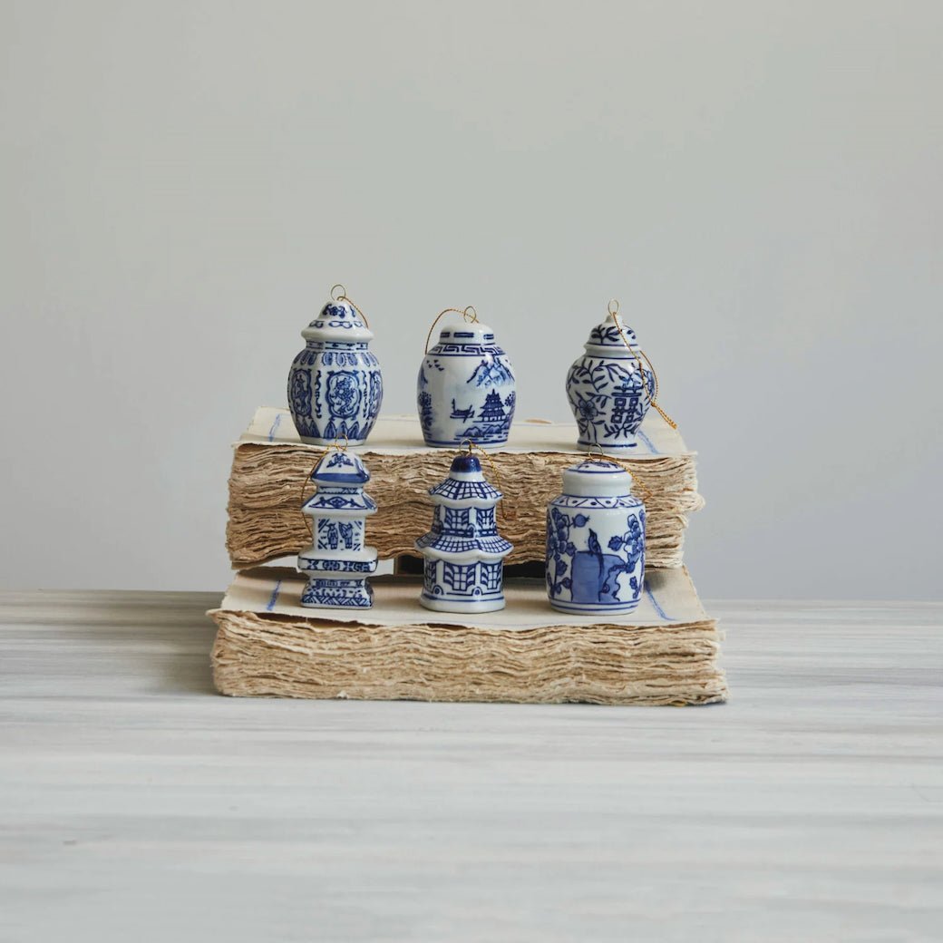 Blue & White Stoneware Ginger Jar Ornaments CHOICE of Six Styles - Marmalade Mercantile