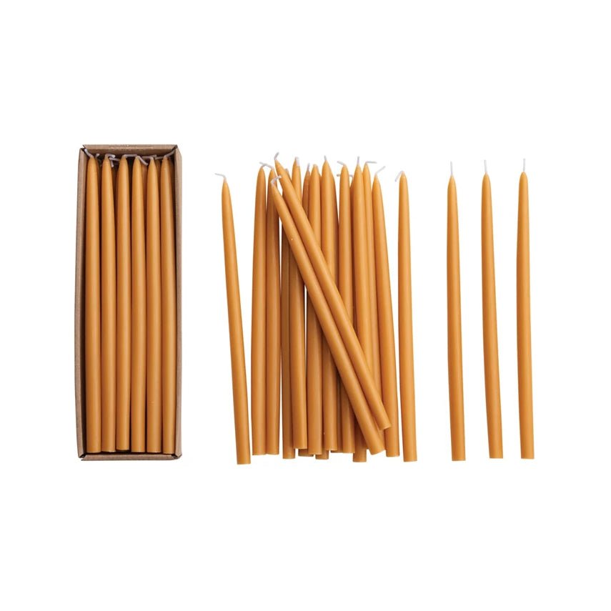 Boxed Set of 24 Half - Inch Unscented Thin Taper Candles Caramel Color - Marmalade Mercantile