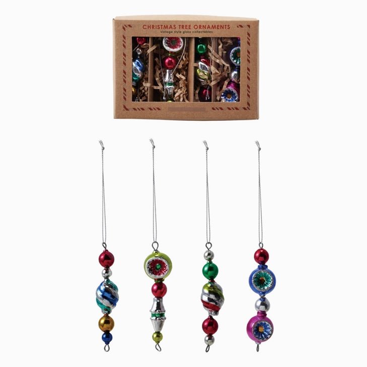 Boxed Set of Four vintage - Style Drop Ornaments with Witches Eye - Marmalade Mercantile
