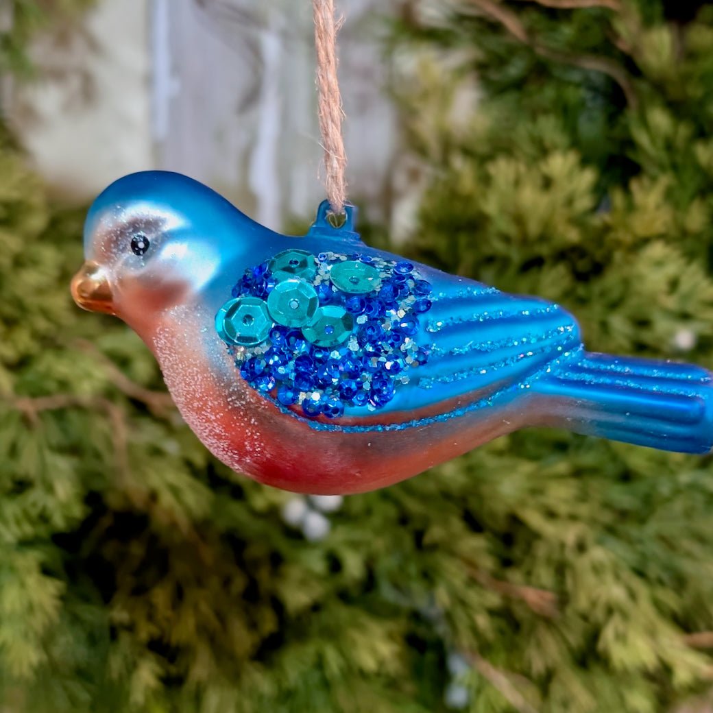 Boxed Set of Six Colorful Glass Bird Christmas Ornaments Marmalade Mercantile