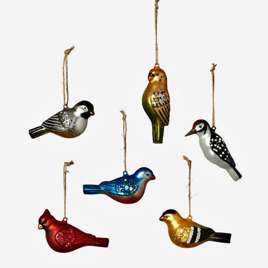 Boxed Set of Six Colorful Glass Bird Christmas Ornaments - Marmalade Mercantile