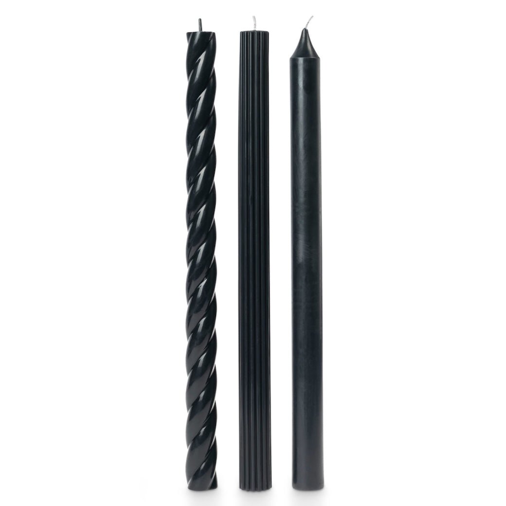 Boxed Set of Three Assorted Taper Candles Black Color - Marmalade Mercantile