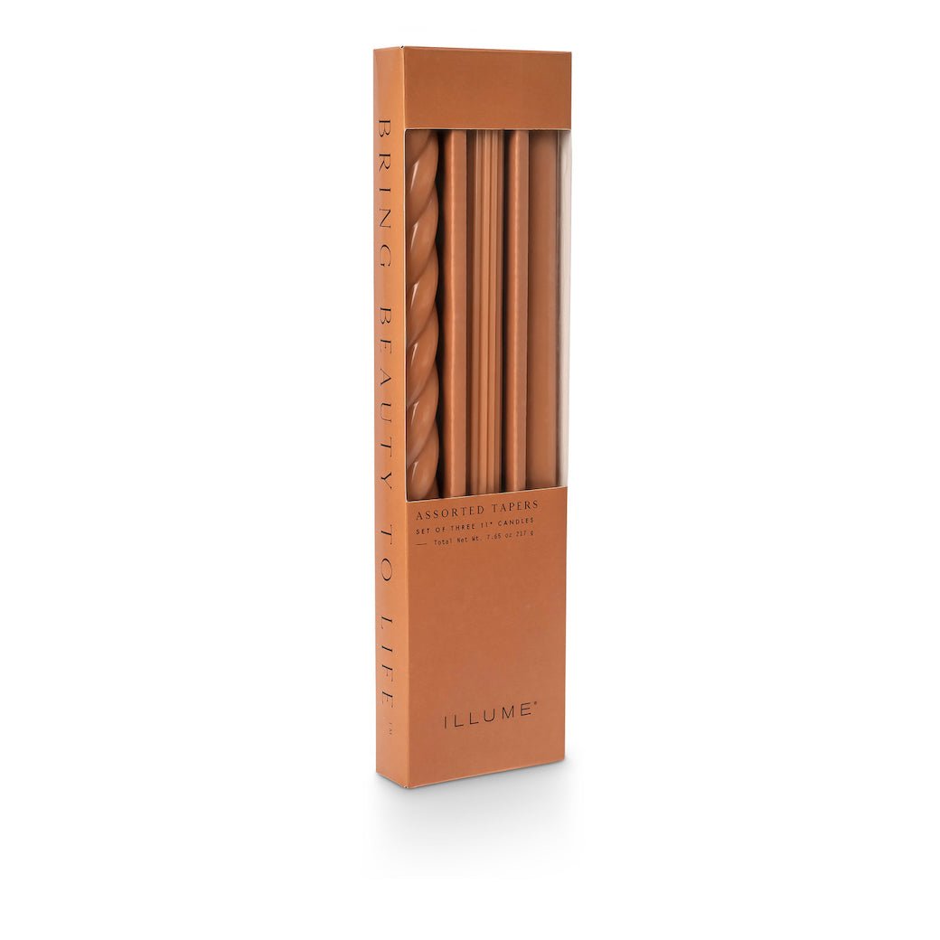 Boxed Set of Three Assorted Taper Candles Terracotta Color - Marmalade Mercantile