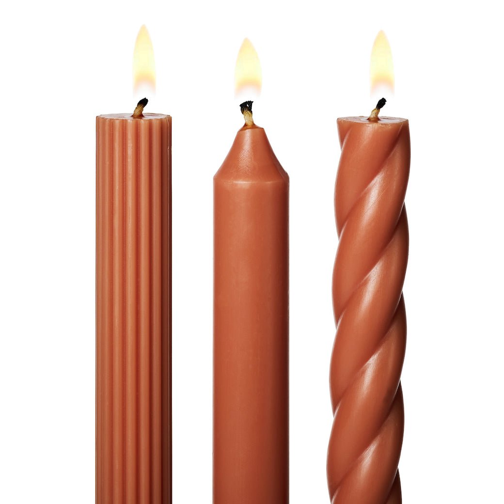 Boxed Set of Three Assorted Taper Candles Terracotta Color - Marmalade Mercantile