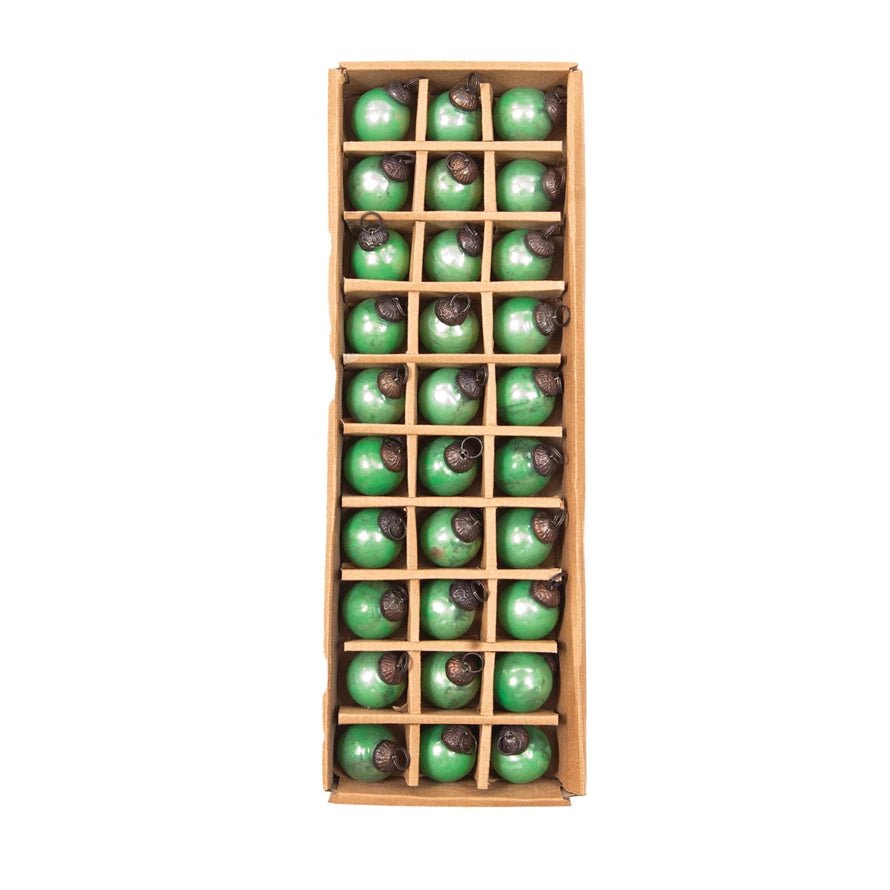 Boxed Set Thirty 1" Round Mini Glass Ball Ornaments GREEN - Marmalade Mercantile