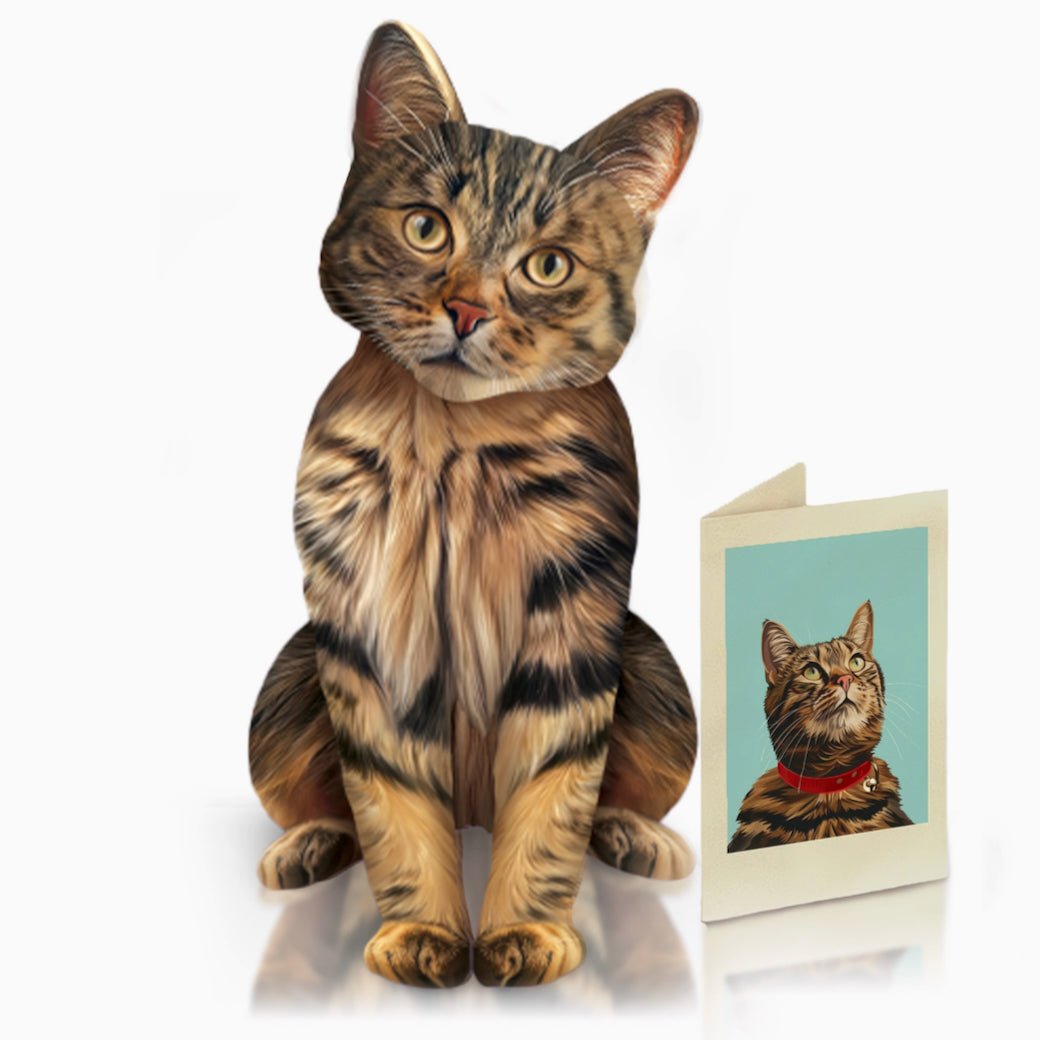 Brown Tabby Cat Pop Up Greeting Card with Accessories - Marmalade Mercantile