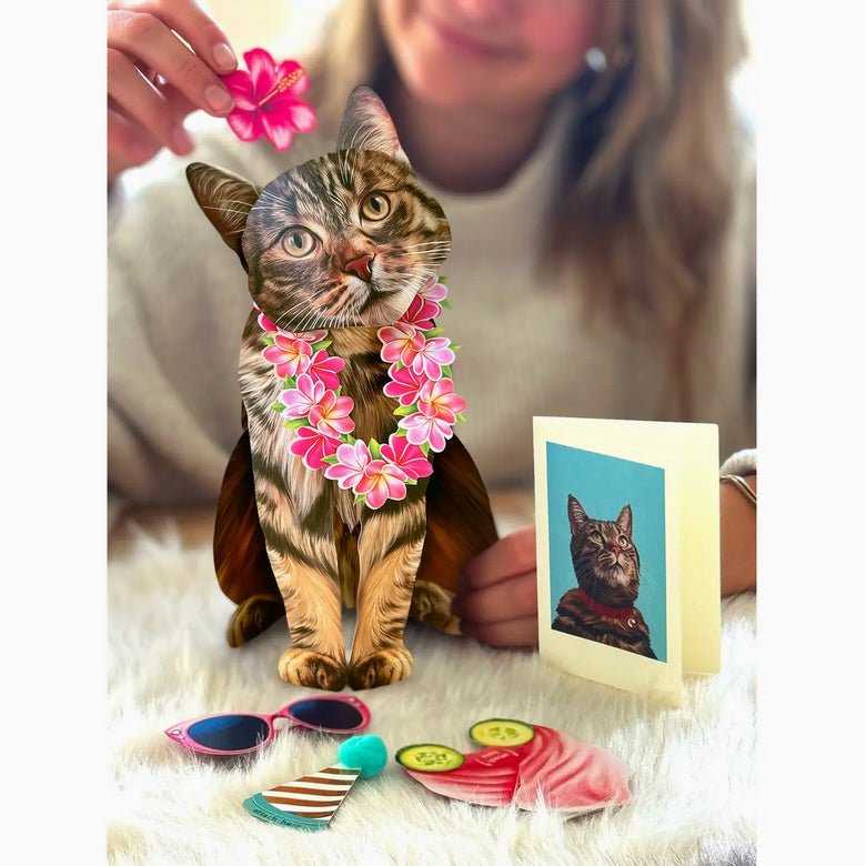 Brown Tabby Cat Pop Up Greeting Card with Accessories - Marmalade Mercantile