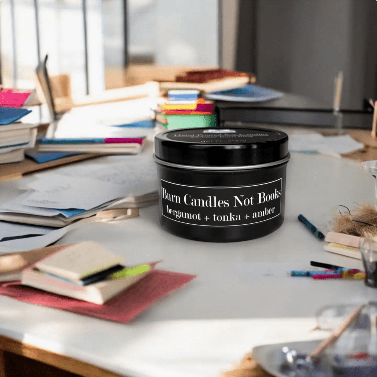 Burn Candles Not Books 4oz Soy Candle Bergamot, Tonka, Amber - Marmalade Mercantile