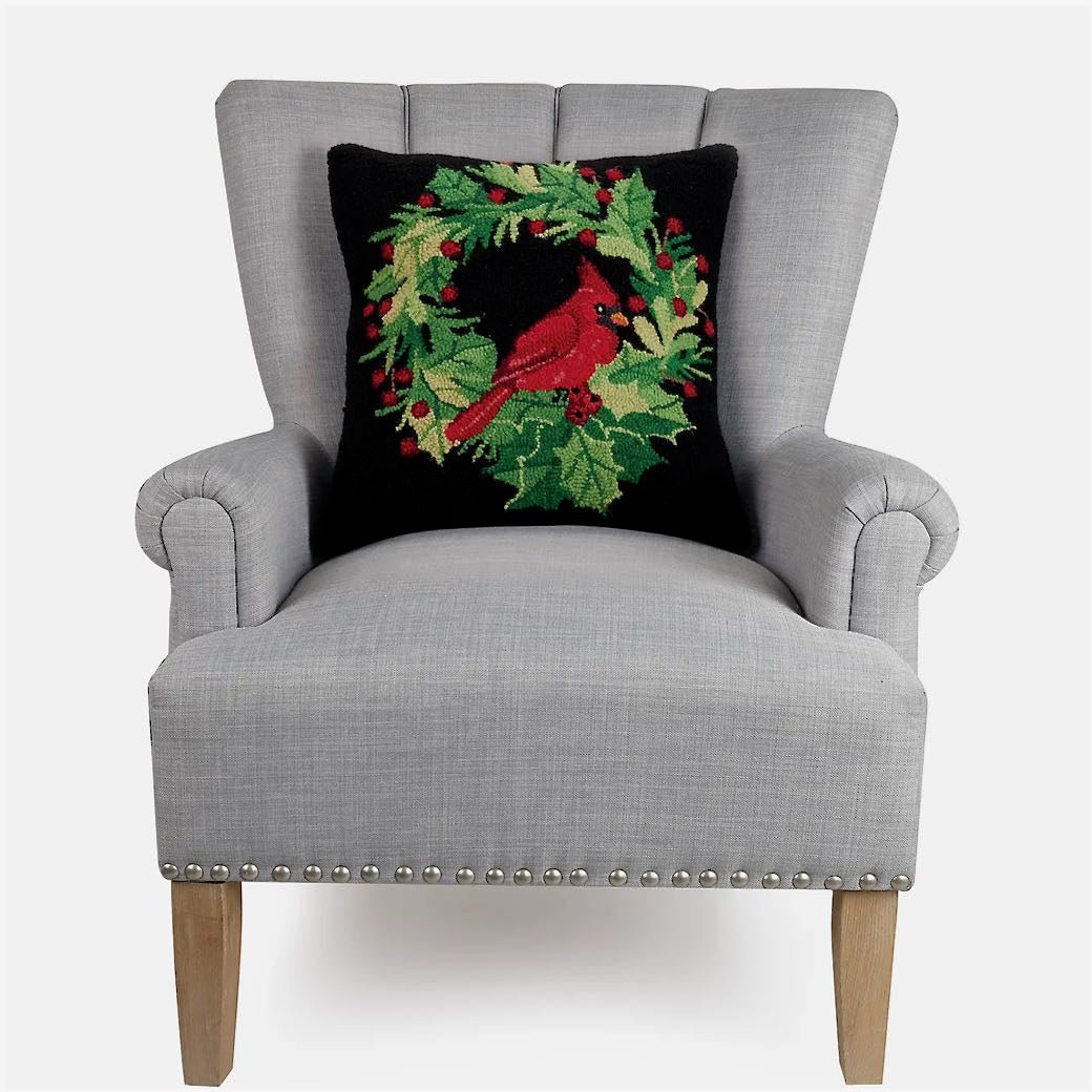 Cardinal Joy Christmas Hooked Rug Pillow - Marmalade Mercantile