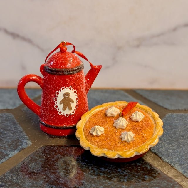 Cast Resin Coffee Pot and Christmas Pie Ornament CHOOSE Style - Marmalade Mercantile
