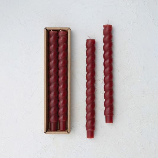 Pair of 10” Unscented Twist Taper Candles CABERNET